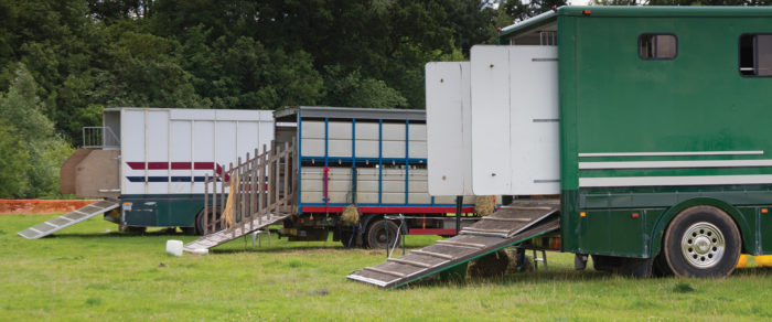 Horseboxes in a field