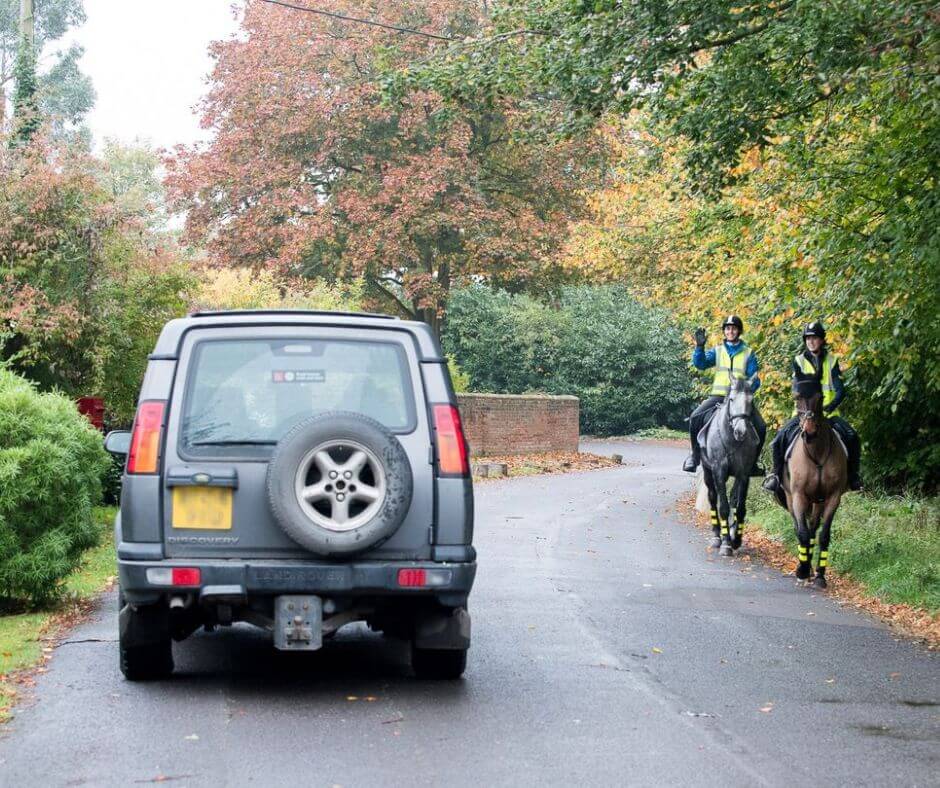 How should you overtake horses image country lane