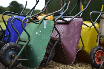 Wheelbarrows stacked up