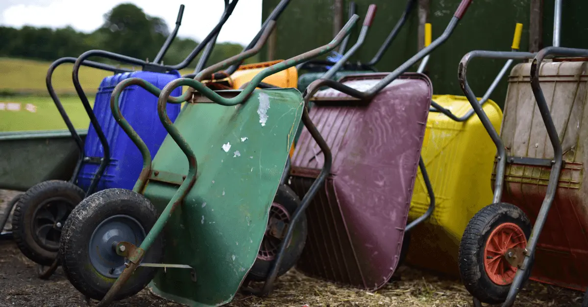 Wheelbarrows stacked up